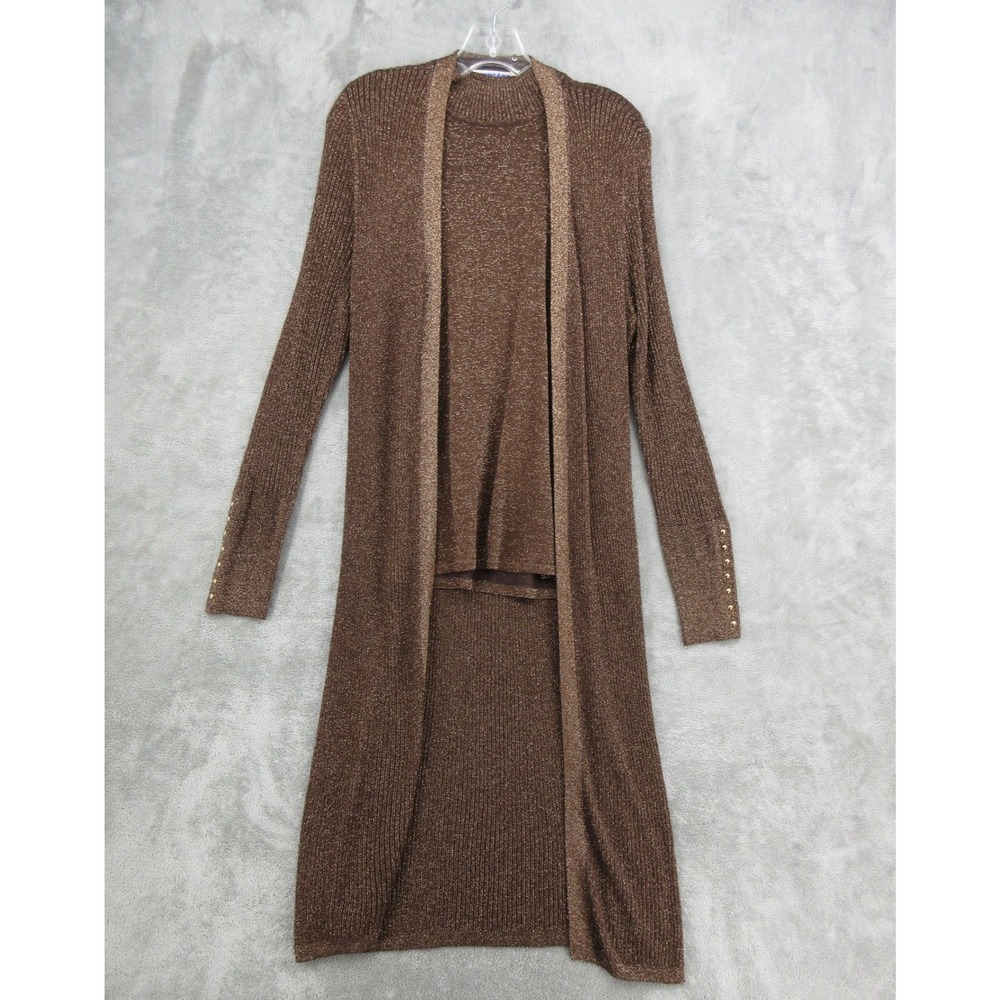 Nygard Sweater Set Womens Size 1X Metallic Knit Twinset Shell Ribbed Knit Brown